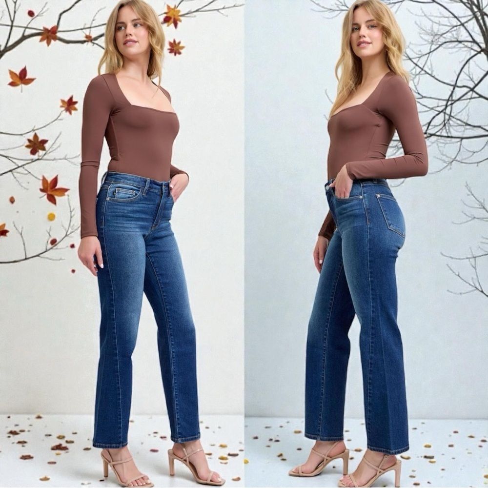 Judy Blue Mid Rise Straight Jeans Side Seam Stretch Dark Wash Plus & Reg – NWT - Picture 6 of 14